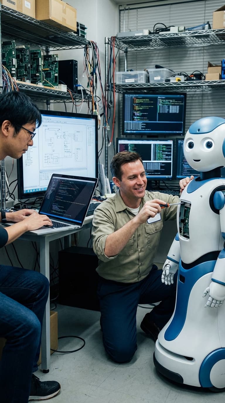 Engineer tuning an AI robot